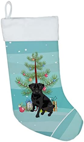 Carolin's Treasures WDK3133CS Черен Мопс 2 Коледни Чорапи, чорапи за висящи пред камината, Коледен Сезон декорация За Партита и
