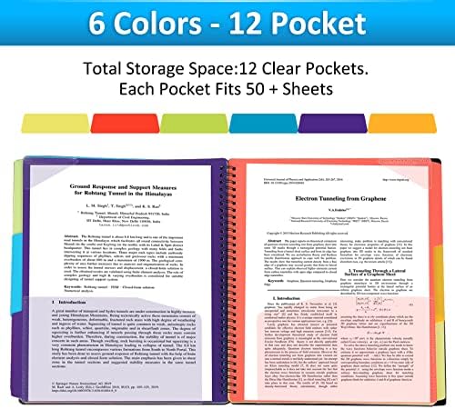 HABGP 12 Преносими Пластмасови папки с джобове, 6 Цвята, Многокарманный Скоросшиватель за папки с Разделители, Офис Организатор,