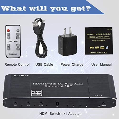 HDMI превключвател 4x1, превключете на HDMI 4 в 1 изход, 4K @ 60 hz Превключвател 4 HDMI порта с аудиовыделителем Поддръжка