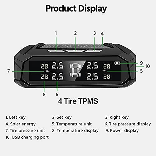 LIRUXUN Слънчеви зареждане TPMS Система за контрол на налягането в автомобилните гумите следи температурата на Гуми, Дигитален Дисплей