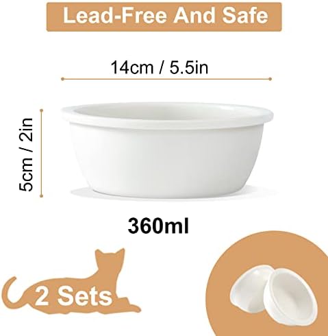 2 БРОЯ Сменяеми керамични мисок за котки с диаметър 5,5 инча / 14 см, може да се използва в микровълнова фурна и съдомиялна машина.