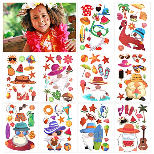 Konsait 10 Листа от Летни Плажни Хавайски Временни татуировки Luau Тематични Сувенири за Партита, Декорации, Временни Татуировки за деца, Жени,