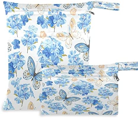 водоустойчив Мокри и Сухи чанти xigua Flower Butterfly, Пере Многократно Мокри чанти за Филтър Пелени с 2 Джоба с Цип за Пътуване,