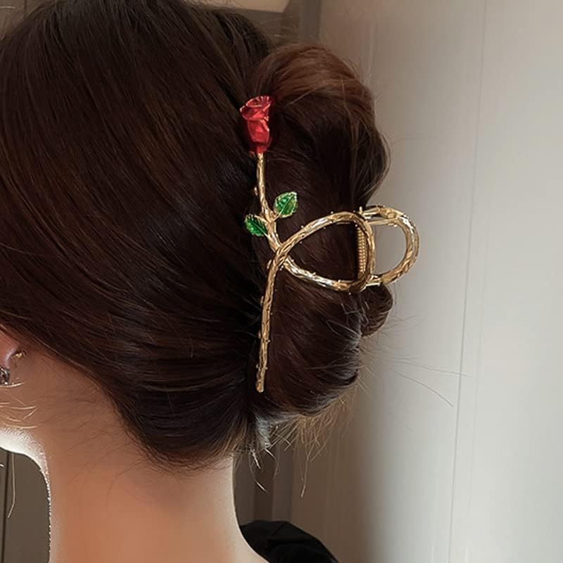 Фиби за коса с цвете Рози за Жените в корейски стил, Скоба за коса в задната част на главата и Нокти за коса бижута, Аксесоари