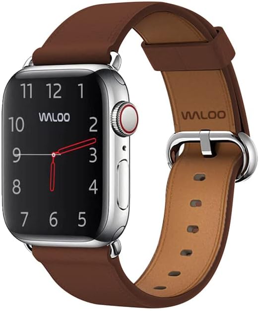 Взаимозаменяеми каишка за часовник WALOO от естествена класически кожата, който е съвместим с вашите Apple Watch Серия 8/7/6/5/4/3/2/1/SE,