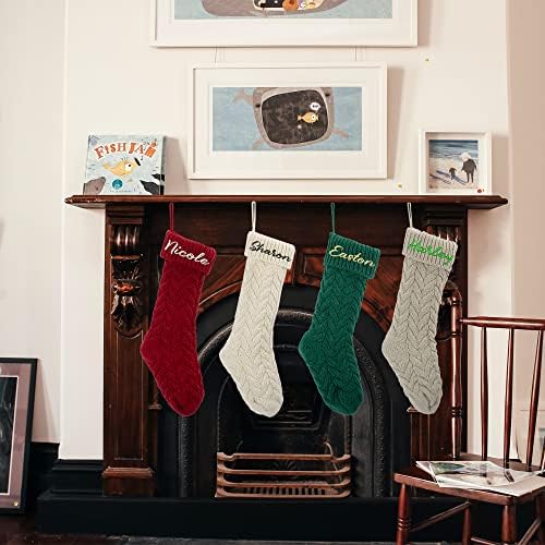 MOSTOP Персонализирани Коледни Чорапи, 18-цолови Бродирани Лични Cable Възли Коледни Чорапи в Селски Стил за Семейна Празнична