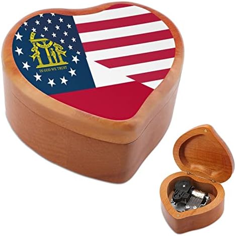 Музикални Кутии с Дървени Флага на САЩ и Щата Джорджия, Реколта Музикална Ковчег с Гравиран във формата на Сърце, Подарък за Коледа, Свети