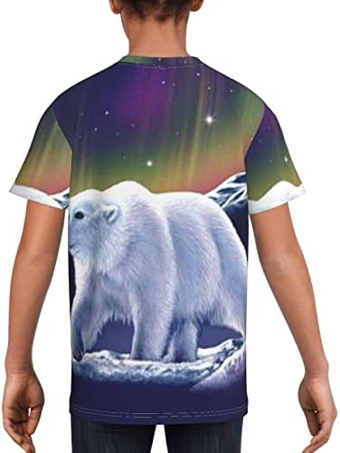 Тениска с къс ръкав за Момче Northern Lights Polar Bear, Бързосъхнеща Лека Тениска за младежта