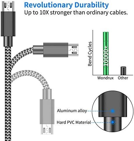 Кабела на зарядното устройство за контролер PS4 – 2 опаковки 10-фута нейлонового плетеного кабел Micro USB 2.0 за зареждане