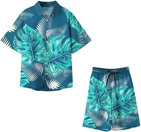 CJHDYM Хавайски Комплект за Мъже, Ризи с къс ръкав и Къси панталони на цветчета, Костюм от 2 теми, Жилетка, Блуза, Блузи, Плажни