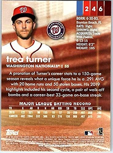 Бейзболна картичка на клуба Topps Stadium Club №246 2020 г. Trea Turner Washington Nationals MLB