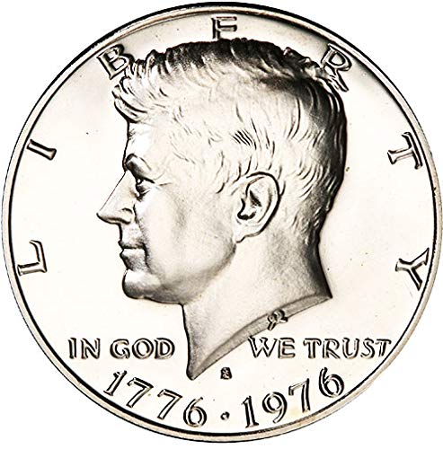 Сребърен пруф 1976 г. Кенеди Двухсотлетие Избор в Полдоллара на Монетния двор на САЩ, Без да се прибягва
