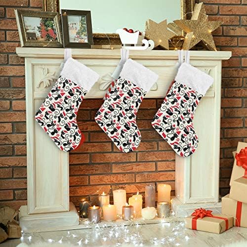 Коледни Чорапи ALAZA Коледна Котка, Класически Персонализирани Големи Чулочные Украса за Семейни Тържества, декорация за