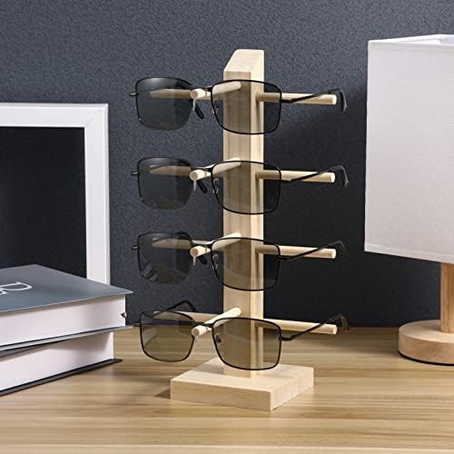 Държач за очила ABOOFAN, дървена поставка за слънчеви очила, поставка за слънчеви очила и 4 двойки, дървена поставка за очила, поставка