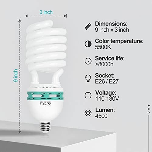 Луминесцентна лампа EMART Photography, 105 W 5500 К, Балансирана и Бяло Дневна Светлина, CFL Лампа за отглеждане на растения за осветление