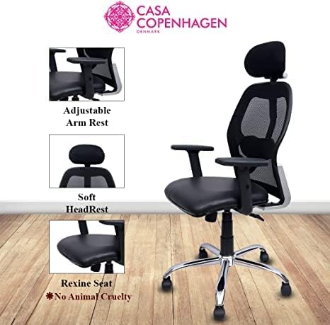 Стол ръководител Casa Copenhagen с Регулируема лумбална подкрепа, Мрежесто Компютърен стол с висока облегалка, облегалката за