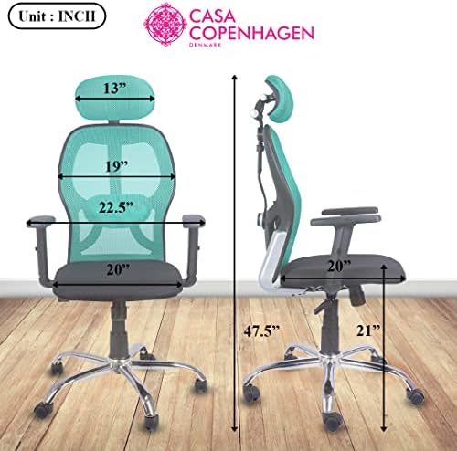 Стол за управител Casa Copenhagen с Регулируема лумбална подкрепа, Мрежесто Компютърен стол с висока облегалка, облегалката за глава, мека