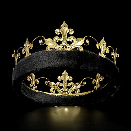 DcZeRong Короната на рожден ден, костюми за възрастни мъже, royal crown, златна метална корона, короната за бала, короната с кристали