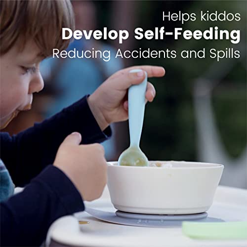 Набор от Miniware First Bites с купа за ядки, подвижни вендузата и тренировъчната лъжица за деца - Насърчава самостоятелно хранене