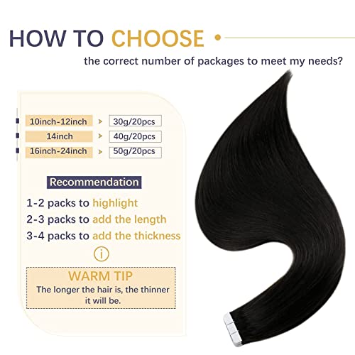 Носете вкъщи заедно: 14 см и 16 см с Черна Панделка за удължаване на коса Remy Hair Невидима Лента за коса Разширения за Жени