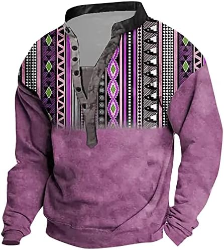 Мъжки Пуловер с 3D Дигитален Печат и Яка-часова, Блузи, Ежедневни Модна Тениска с V-образно деколте на 6 Копчета, Свободна