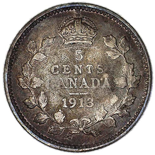 1913 CA George V с канадски сребро DEI GRA KM 22 5 цента, много е добър