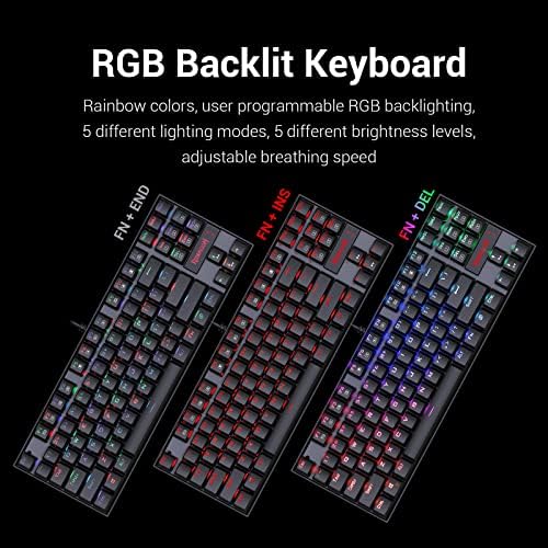 Жичен ръчна Детска клавиатура Redragon K552 led RGB и Пылезащитными изходи за КОМПЮТЪР с Windows (Черен, 87 клавиатури сини ключове)