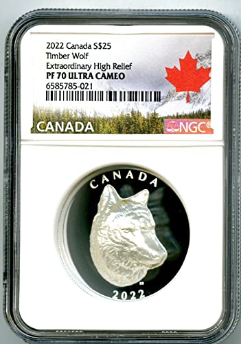 Монета 2022 година CA Canada Канадски Изключителен Горельефный Дървена Вълк S$25 NGC PF70