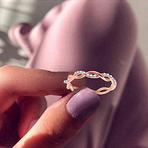 2023 Ново сватбена халка от сплав 511, подарък за украса на палеца, дамски пръстени, пръстени с кристали, размер на пръстените 11 (розово