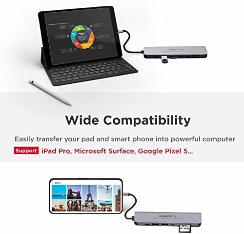 Многопортовый адаптер Gigastone 7-в-1 USB C Зарядно устройство с резолюция 4K, HDMI, мощност 100 Вата и гейминг мишка с регулируема