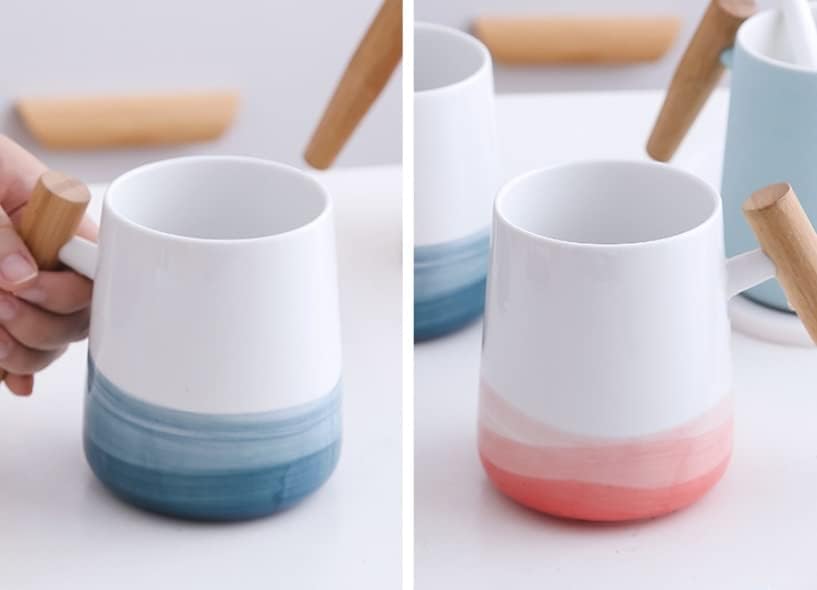 GENIGW Nordic Чаша За миене на Зъбите С Дървена Дръжка Керамична Чаша За Изплакване на Устата Домашен Комплект За Измиване на Двойки