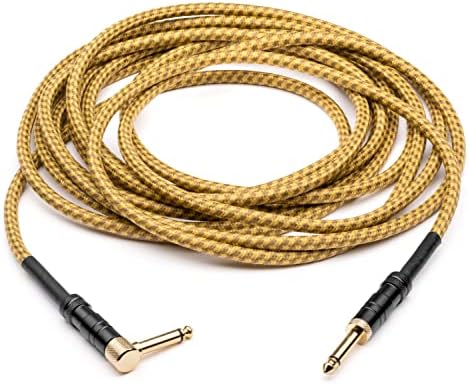 Китара кабел 10 метра - 1/4 Инча Правоъгълен Жълт Инструментален кабел - Кабел за електрическа китара с професионално качество и кабел за