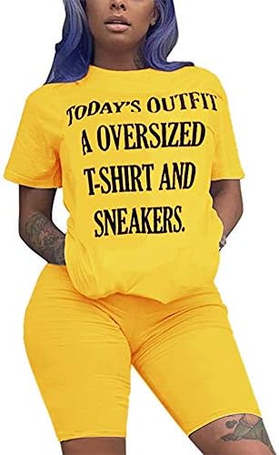 GLIENST / Дамски облекла от 2 теми, Летни Тениски с къс ръкав и писмото принтом, Прилепнали Къси комплекти, плъзгачи, тела