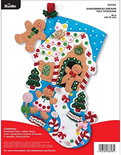 Комплект за апликация от филц за Коледни Чорапи Bucilla 18 инча, 86898E Gingerbread Dreams