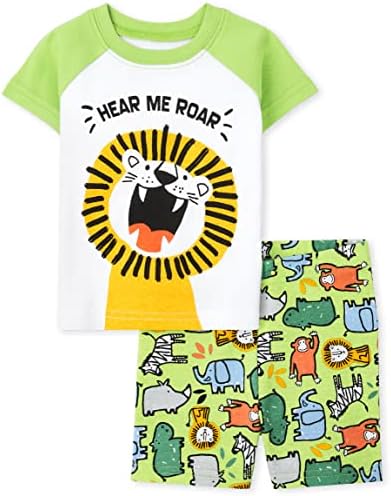 The Children ' s Place/ Топ Панталони с къси ръкави за по-малките момчета, Монтиране Памук Пижамный комплект от 2 теми с животни, 3-6 месеца,