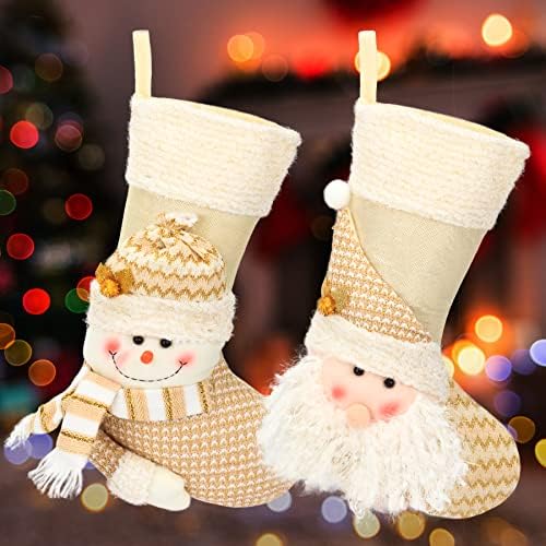 Сладък 3D Златни Коледни Чорапи, 2 броя, Дядо коледа, Снежен човек, Големи Плюшени Чорапи, Подаръчни Пакети за Семейни Тържества, декорация