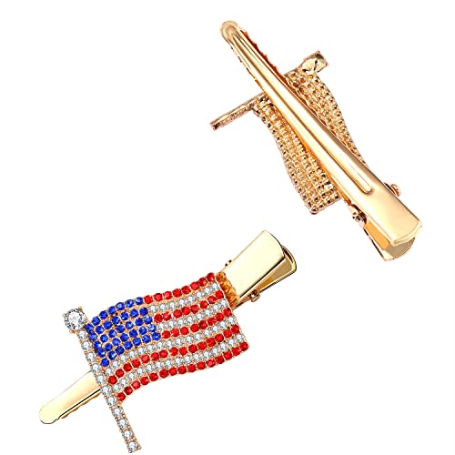 На 4 юли Патриотични Фиби За Коса С Кристали Американски Флаг Звезда Сърцето Панделки Метални Скоби от Крокодилска Кожа Crystal