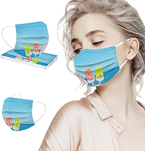 50 Опаковки Летните маски за лице с 3-слойным филтър за лице с Еластична линия за ушите, Дишащи, с Летен Плаж принтом за възрастни
