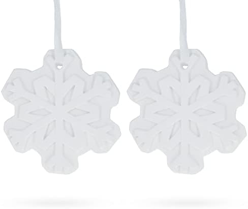 Комплект от 2 Празни Недовършени Бели гипсова отливка, която продължаваше Коледни Орнаменти във формата на Снежинки, САМ