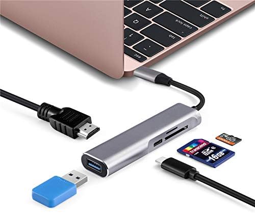 Многопортовый адаптер hub Type-C, 5-в-1 USB Type 3.1 C с 4K, HDMI, 1 порт USB 3.0, зареждане чрез USB C за MacBook