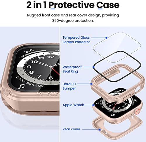 Водоустойчив здрав калъф Goton 2-в-1 и тънка каишка Блясък, предназначен за 40-мм Apple Watch Серия 6/5/4 / SE, 360-градусная защитно фолио