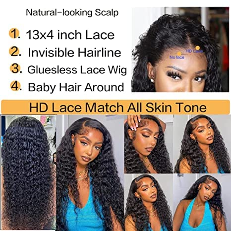 Перуки от човешка коса с дълбока вълна, перуки, изработени от човешка коса за черни жени, HD 13x4, Бесклеевые перуки, изработени