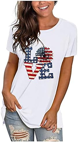 Дамски основни върхове NEARTIME, ежедневни тениска с кръгло деколте и къс ръкав, блуза свободно намаляване с принтом на американското
