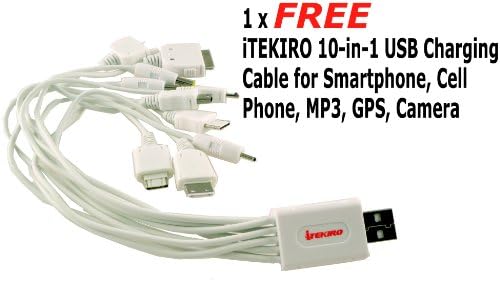iTEKIRO AC Стенно Зарядно за Кола dc Комплект за Panasonic VDR-D220 + iTEKIRO 10-в-1 USB Кабел За зареждане