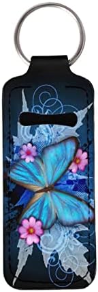JEOCODY Blue Butterfly Притежателя Хигиенично Червило Ключодържател с Гривната на Ръкава Клипсе Калъф за Хигиенично Червило Преносим