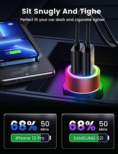 Зарядно за кола,JOYROOM 4.8 A Dual USB зарядно за Кола [Бързо зареждане и лек Дизайн] адаптер за Кола с led подсветка RGB за iPhone13/12/XR/XS
