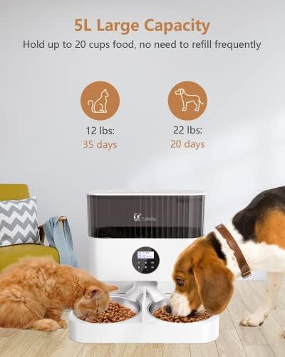 Автоматични Хранилки Espelho Elevated за 2 котки, Захранващи храна за котки с обем 5 литра с 2-Бандов разделител и 2 Чашами от неръждаема