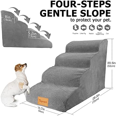 4-Диференцирани Поролоновые Рампи за кучета Topmart /Стъпала и Сменное Покритие, Сив Цвят