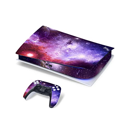 Корица PS5 Purple Galaxy за конзолата Playstation 5 и 2 контролери, Vinyl Стикер Space Skin 3M Decal С пълна обвивка (Дисково издание) (Цифрова