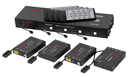Комплекти матрици Labgear HD2-M44K с резолюция от 18 Gbit/с HDMI 4x4 + 4 позволяват свързване на 4 източник, HDMI, 4 дисплеи с резолюция
